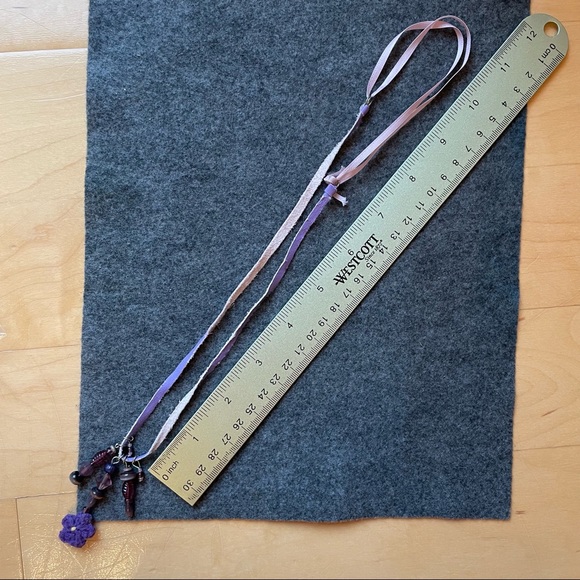 Purple Flower Necklace with Leather & Ribbon; 22” - Picture 3 of 3
